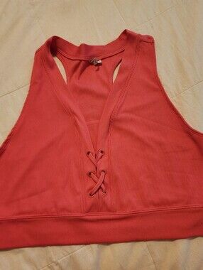 Live Well Active Coral Ribbed Knit Lace-Up Racerback Crop Top 2X Stretchy